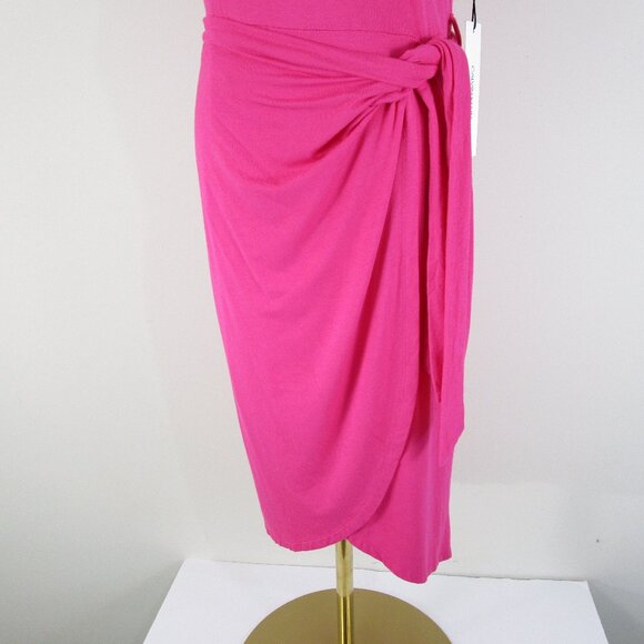 Calvin Klein Womens Solid Pink Belted Faux Wrap A-line Short Sleeve Dress 10 - Picture 3 of 13